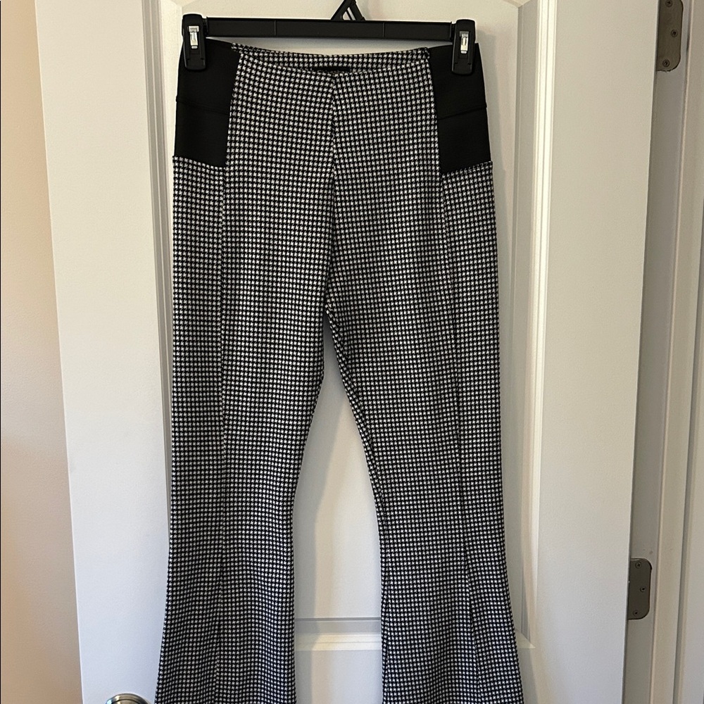 Flared Bottom Black and White Houndstooth Pull -On Pants